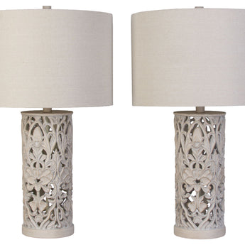 Ivory Trellis - 26 X 15 - Polyresin Table Lamp (Set of 2) - Distressed White