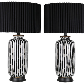 Ink Cadence - 30 X 17 - Ceramic Table Lamp (Set of 2) - Monochrome Brushstroke