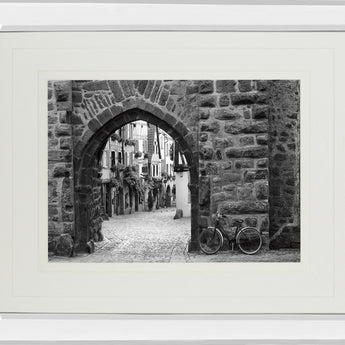 Bicycle Of Riquewihr By Monte Nagler - Mirror Framed Print Wall Art - Dark Gray