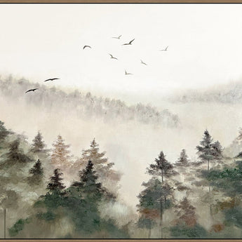 "Misty Wilderness" Hand-Painted Canvas In Frame - Green / Gray