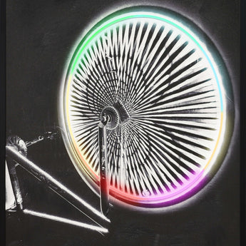 Chromatic Spokes - 32 X 48 - Hand-Embellished Color Changing Neon Canvas - Black