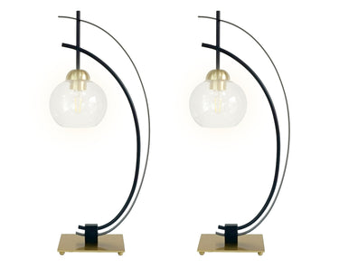 "Eclipse Aura" Metal Table Lamp With Glass Globe (Set of 2) - Matte Black / Gold / Clear Glass