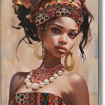 Hand Painted Framed Textured Canvas - Dazzled Woman Ii - Light Brown
