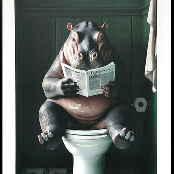 "Quirky Hippo" Hand-Embellished Canvas In Frame - Green / Gray