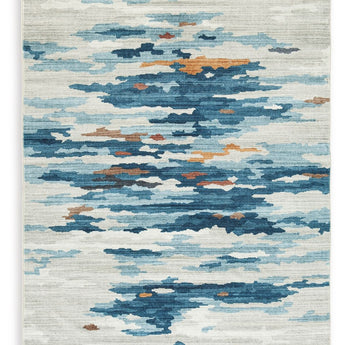 Vinlett - 5' x 7' Washable Rug - Cream / Blue / Brown