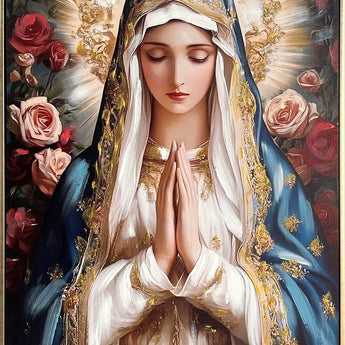 Sacred Bloom I Hand-Embellished Canvas In Frame - Blue / Ivory