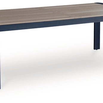 East Beach - Mesa de comedor rectangular con opción de sombrilla - Azul