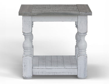 Stone End Table Antiqued Ivory / Weathered Gray - detail