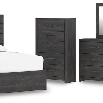 Hollivern - 4 Pc. - Twin Panel Storage Bed, Dresser, Mirror And Chest - Dark Gray
