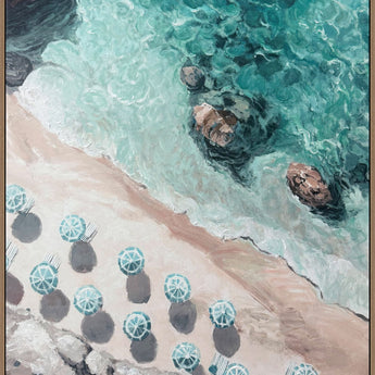 Cove Reverie I Hand-Embellished Canvas In Frame - Natural / Teal