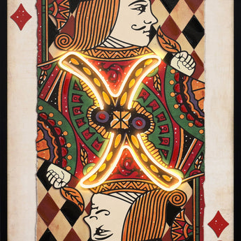 Royal Card III Hand-Embellished LED Canvas In Frame - Black / Red