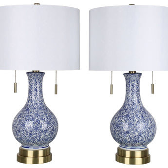 Cobalt Garden - 25 X 14 - Ceramic Table Lamp (Set of 2) - Cobalt Blue Floral Chinoiserie