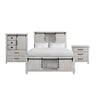 Scott white platform storage bed with sliding-door chest and one nightstand, front view