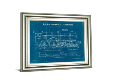 Locomotive Blueprint I By Wild Apple Portfolio - Framed Print Wall Art - Blue