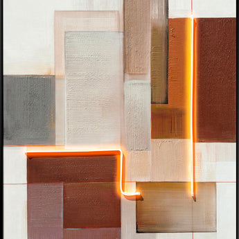 Luminous Grid I Hand-Embellished LED Canvas In Frame - Brown / Ivory