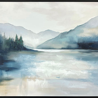 "Misty Lakeview I" Hand-Embellished Canvas In Frame - Blue / Gray