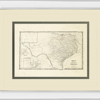 New Map Of The State Of Texas By Johnson And Wank - Mirror Framed Print Wall Art - Beige