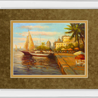 Santo Domingo Harbor By Bulo - Mirror Framed Print Wall Art - Light Brown