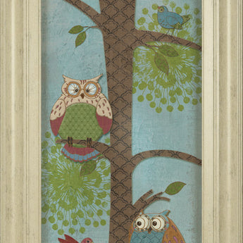 Fantasy Owls Panel Il By Paul Brent - Framed Print Wall Art - Blue