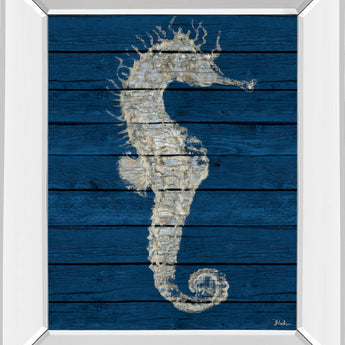 Antique Seahorse On Blue I By Patricia Pinto - Mirror Framed Print Wall Art - Blue