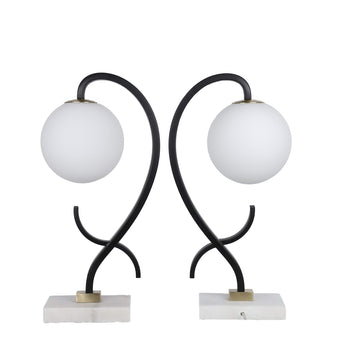 Lunar Loop Metal & Marble Accent Lamp (Set of 2) - Matte Black / White