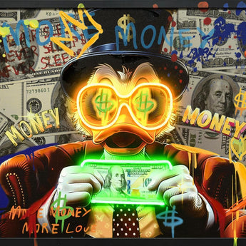 Neon Fortune Fowl - 25" x 37" Framed Wall Art - Black