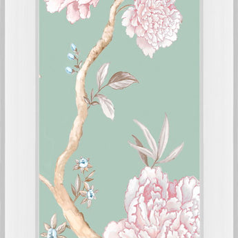 18x42 Oriental Garden I By Eva Watts - Mirrored Frame Wall Art - Green
