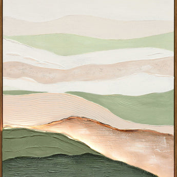 Sage Ridge Glow II - 32 X 47 - Hand-Painted Neon Canvas In Frame - Green, Cream