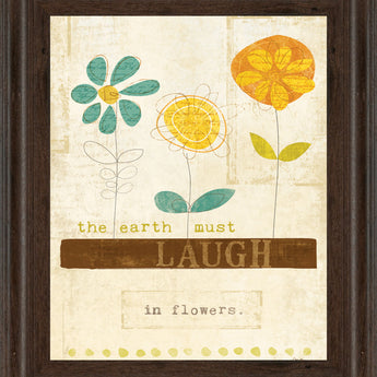 Laugh In Flowers By Mollie B - Framed Print Wall Art - Beige
