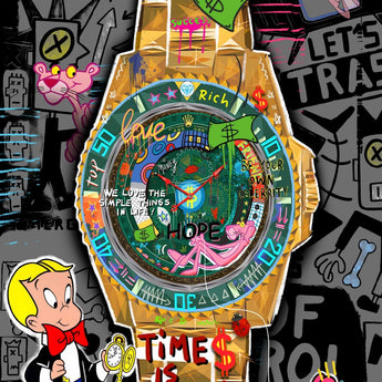 Graffiti Luxe Watch - 32" x 48" Framed Wall Art - Gold