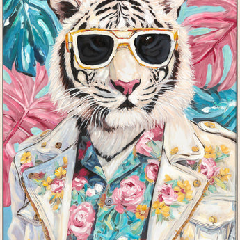 Tropical Rebel Hand-Embellished Canvas In Frame - Aqua / Pink