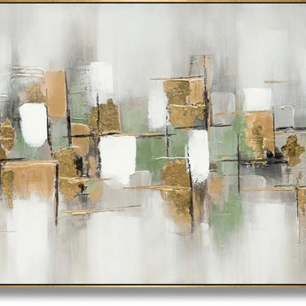 Gilded Verdant Parallels - 35" x 47" Framed Wall Art - Gold