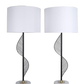 Spiral Radiance II Metal & Marble Table Lamp (Set of 2) - Matte Black / White