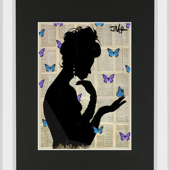 Blue Butterflight By Loui Jover Mirrored Frame - Black