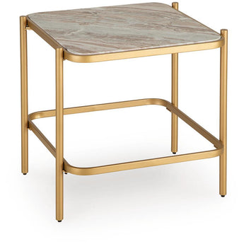 Manor Stone - Square End Table - Gold / Natural