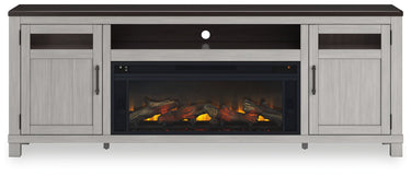 Darborn - 88" TV Stand With Electric Infrared Fireplace Insert - Gray / Brown