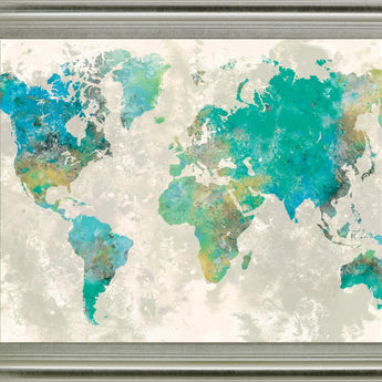 Aqua Atlas - 28" x 34" Framed Wall Art - Light Blue