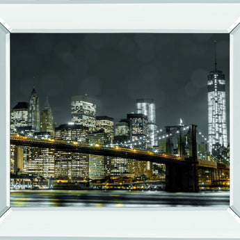 Newyork Lights By Frank, A. - Mirror Framed Print Wall Art - Dark Gray