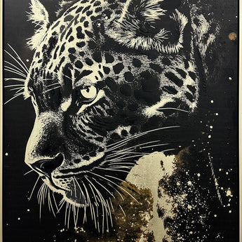 Midnight Prowl Hand-Embellished Canvas With Foil In Frame - Black / Ivory