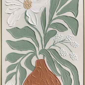 Clay Vessel Blooms I - 24 X 35 - Hand-Painted Canvas In Frame - Textured, White, Sage Green, Terracotta Brown, Beige, Champagne Frame