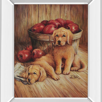 Yellow Labs - Mirror Framed Print Wall Art - Dark Brown