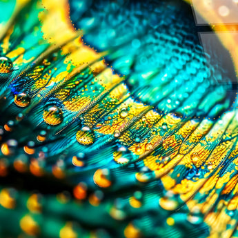 Iridescent Plumage Tempered Glass With Foil & Rhinestones - Teal / Aqua