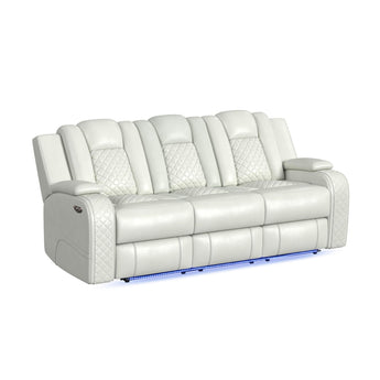 Carlo - Sofá eléctrico con reposacabezas eléctrico, mesa abatible, regleta, LED y luz de lectura