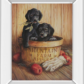 Black Labs - Mirror Framed Print Wall Art - Dark Brown