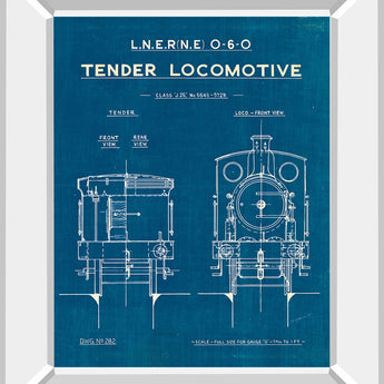 Locomotive Blueprint III By Wild Apple Portfolio - Mirror Framed Print Wall Art - Blue