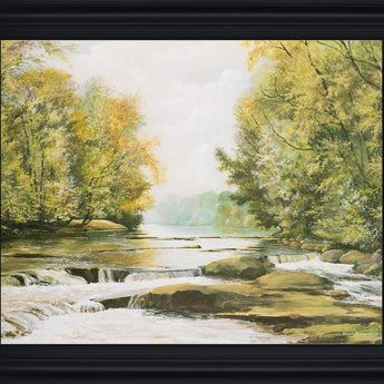 Sunlit Brook Serenity - 28" x 34" Framed Wall Art - Green