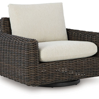 Kimora - Sillón giratorio con cojín - Beige/Marrón oscuro