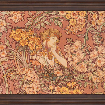 Whimsical Blossom Muse - 28" x 34" Framed Wall Art - Light Brown