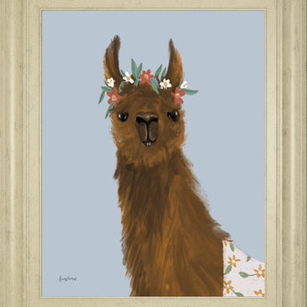 Delightful Alpacas II By Becky Thorns - Framed Print Wall Art - Dark Brown