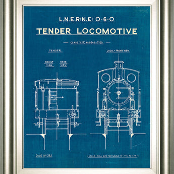 Locomotive Blueprint III By Wild Apple Portfolio - Framed Print Wall Art - Blue